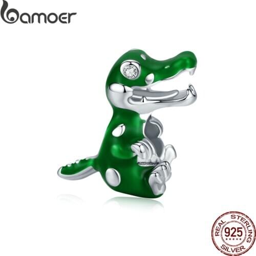 Bamoer Baby Crocodile Animal Charm for Original Brand Bracelet 925 Sterling Silver Design Fine Jewelry Accessories BSC190