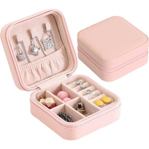 Portable Jewelry Box Storage Organizer Earring Holder Zipper Women Jewelry Display Travel Case