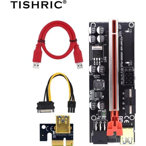 TISHRIC 3in1 PCIE PCI-E Riser 009S Plus Card PCI E PCI Express GPU 6Pin 1X 16X USB 3.0 Extender Mining Riser For Video Card