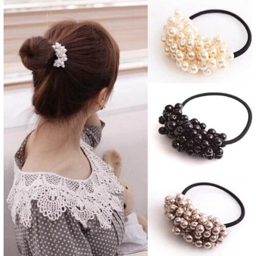 Pearls Beads Headbands Ponytail Holder for Girls Scrunchies Vintage Elastic Hair Bands Rubber Rope Headdress Hair Accessories
