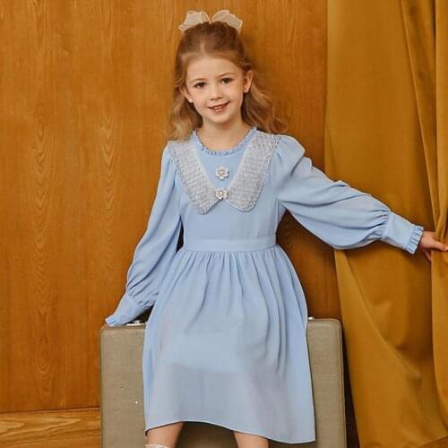 Autumn Spring Princess Dress For 3-14 Years Girls Long Sleeve Knee Length Chiffon Gowns Children Birthday Wedding Party Clothes