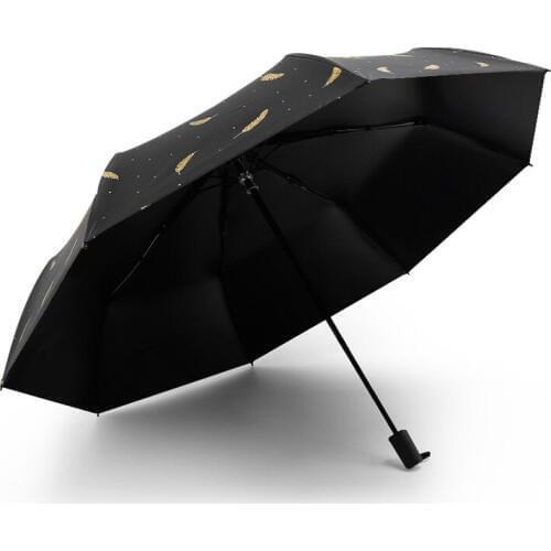 Sunny umbrella, Korean gilded feather, black plastic sunshade umbrella, simple, small, folding, sunscreen,big umbrella fold