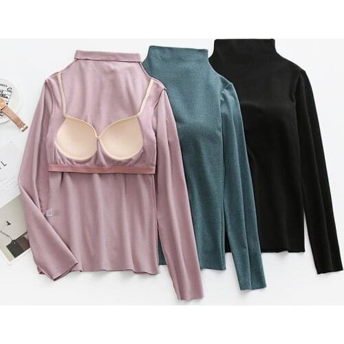 Thermal underwear womens autumn and winter spontaneous tropical chest pads, autumn clothes with velvet seamless, long-sleeved t