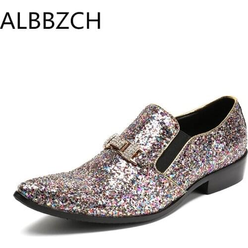 Fashion Rhinestone Sequined Casual Party Shoes men loafers Pointed Toe Career Work Dance Shoes Mens Photography Show Shoes 37-46