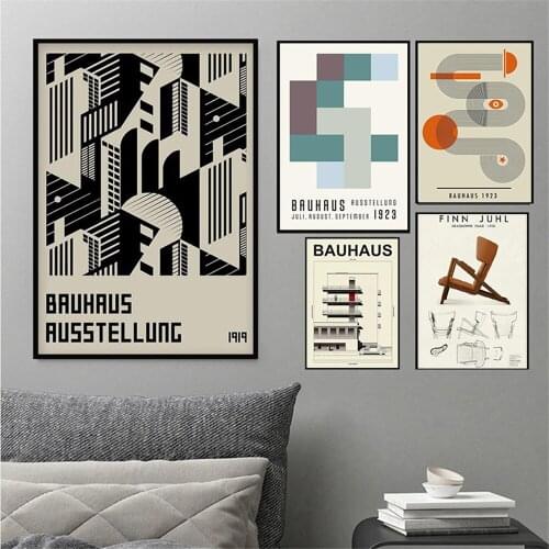 Bauhaus Exhibition Poster Art, Vintage Bauhaus Design Print, Black And White Modernism Minimalist Art Deco Wall Artwork