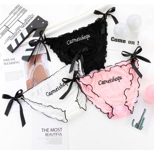 Japan Bow Ruffle Cartoon Cute Panties Sexy Female Letter Underwear Women Cotton Briefs Lingerie