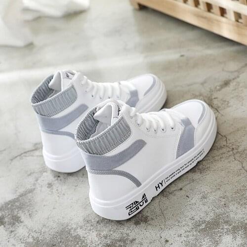 2021 high top casual shoes women autumn flat bottom leather all-match womens white shoes womens shoes leather sneakers