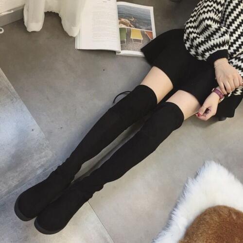 Women Over The Knee Boots Winter 2018 Fur Female Long Martin Boots New Tall Flat Bottomed Flat and Elastic Snow Boots