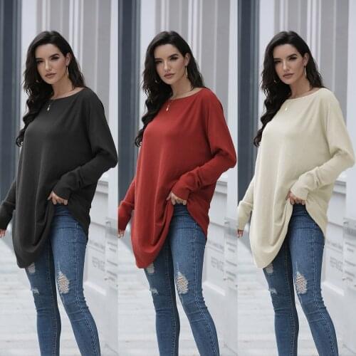 Sweater Women Pullover 2021 New Plus Size Loose Solid Color Pullover O Neck Long Sleeve Winter Warm Sweaters Dropshipping SJ3234