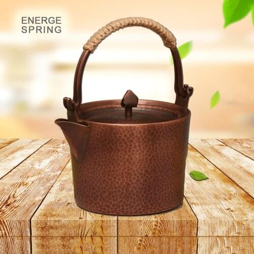 0.5L/1L Pure Copper Teapot Handmade Red Copper Boil Water Kettle Thicken Anti-Scalding Handle Pot Household Copper Tea Set