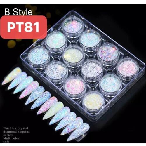 1 Set 12 Colors Nail Art Holographic Photochromic Ornament Polish Manicure DIY Decorations Magic Laser Color Nail Glitter Powder