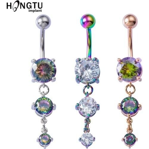 1PCS Sexy Dangling Belly Button Rings Surgical Steel With Zircon Navel Studs Woman Belly Piercing Jewelry Body Accessories 14G