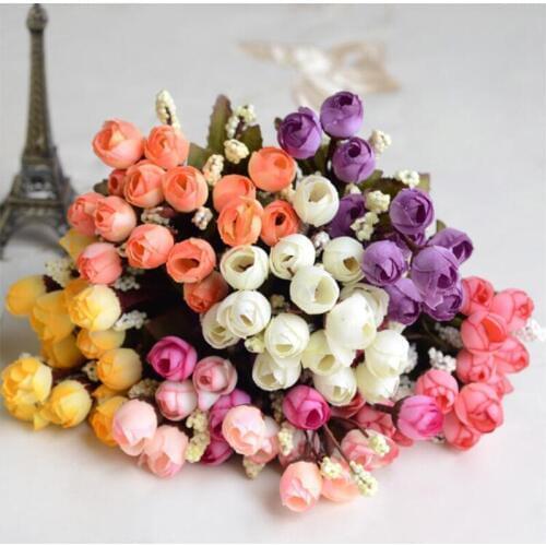 15heads/1 bundle 22cm Silk tea roses Prop flower for Christmas home wedding stage decoration fake plants artificial flowers