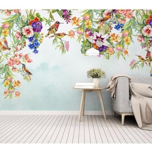 3D Colourful Hand-painted flowers bird Wallpaper Art Wall Mural Living Room TV background Bedroom Wall Mural Flower Wallpaper