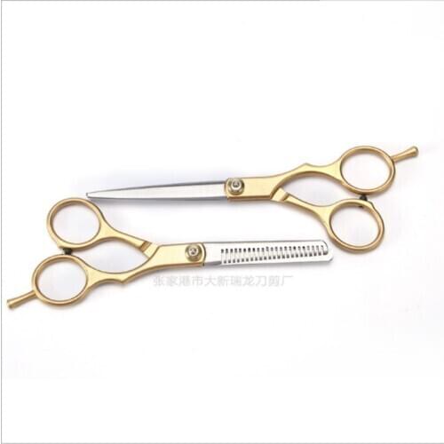 5.5 inch Gold professional barber Hairdressing Scissors Barber Scissor Cutting Scissor & Thinning Scissor new100sets