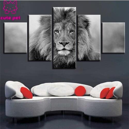 5D Full Square round Drill 5 Pieces Animal Lion Painting DIY Diamond Painting Embroidery puzzle Cross Stitch Mosaic Decor gift