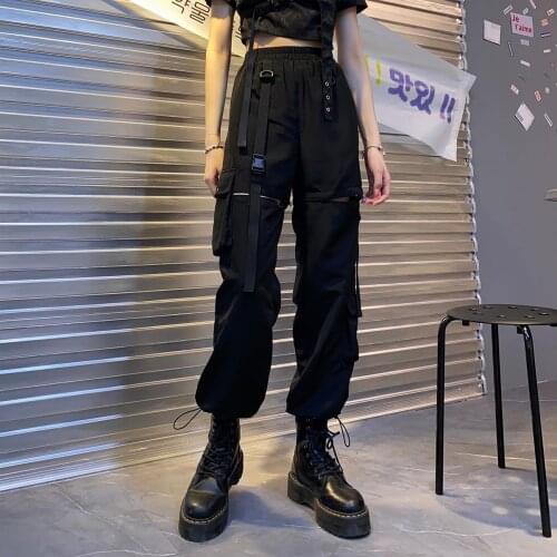 Black Removable Cargo Pants Women High Waist Streetwear Trousers Loose Straight Ankle-Tied Exercise Pants for Women Y2k Pants