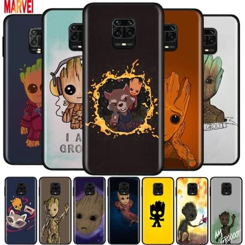 Cute Groot Marvel Art Soft TPU Cover For Xiaomi Redmi Note10 10S 9T 9S 9 8T 8 7 6 5A 5 4 4X Prime Pro Max Black Phone Case