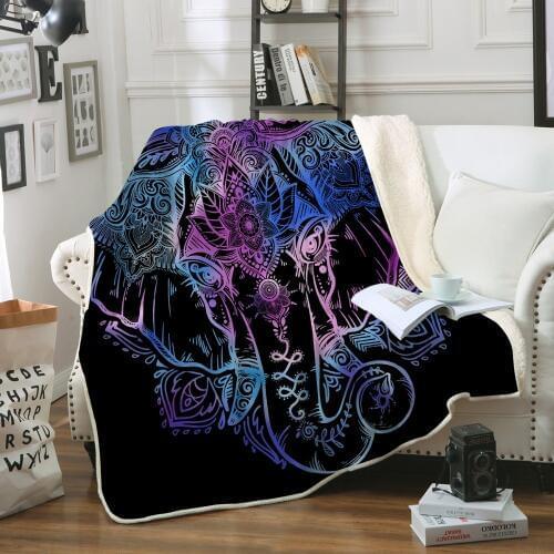 Lotus Floral Blanket Indian Elephant Blankets for Beds Crystal Velvet Front and Fuzzy Sherpa Back Throw Blanket
