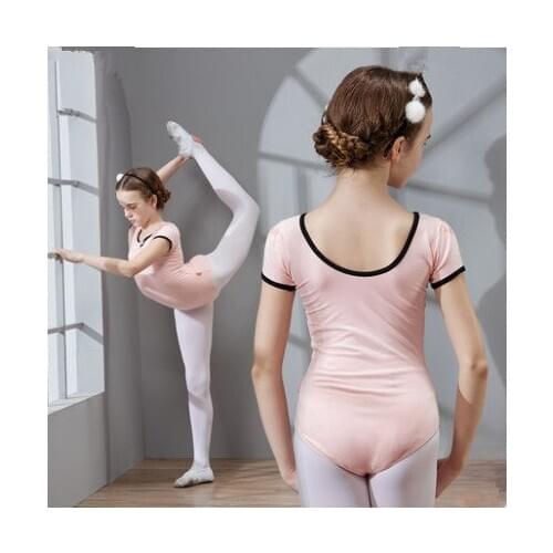 Children Kids Pink Cotton Short Sleeve Leotard Clothes Girls Ballet Dance Gymnastics Dancewear