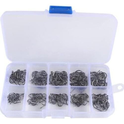 HobbyLane 3-12# Fish Jig Hooks with Hole Fishing Tackle Box 10 Sizes Carbon Steel Hooks