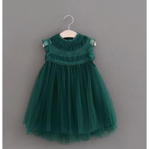 Ins Summer Girls Christmas Dress Kids Lace Mesh Cotton Princess Dress A-line Long Mid-calf Children Frocks for Evening Retail