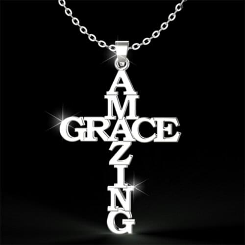 Grace Amazing Name Pendant Cross Necklace for Women Silver Gold Color Best Friend Gift Vintage Fashion Jewelry Initial Necklaces