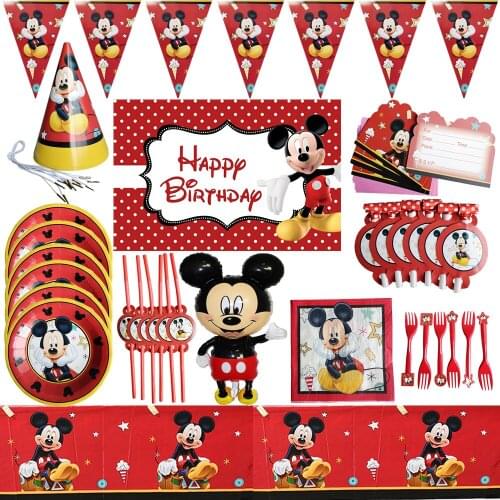 Red Mickey Mouse Childrens Theme Birthday Party Arrangement Decorative Paper Cup Draw Flag Tablecloth Disposable Party Supplies