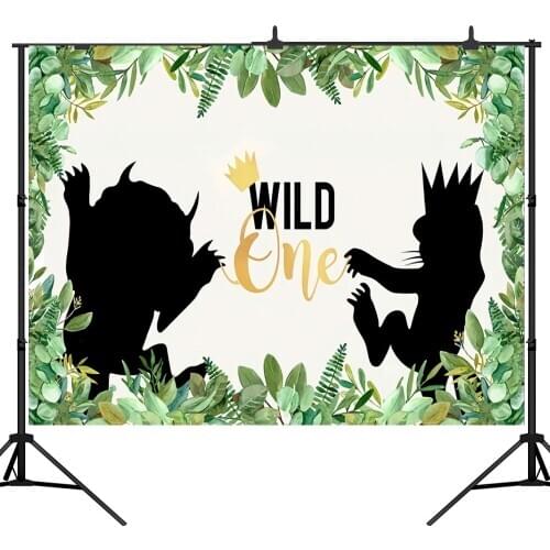 Lyavshi Birthday Party Photography Backgrounds Baby Shower Wild One Jungle Party Animals Green Leaves Kids Banner Photocall
