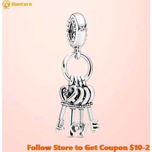 New 925 Sterling Silver Beads Keys of Love Dangle Pendant Charms fit Original Pandora Bracelets Women DIY Jewelry