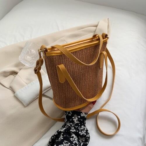 Fashion Crossbody Weave Straw Woven Handbag for Womens Bag 2021 Summer New Leisure Vacation Bucket Bag