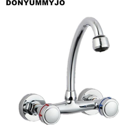 DONYUMMYJO Wall Mounted Double Holes Flexible Kitchen Faucet Mixers Sink Tap Wall Kitchen Faucet Hot and Cold Water