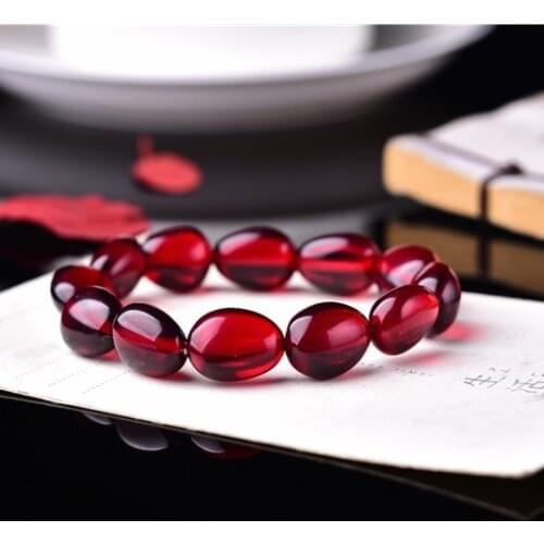 Natural Baltic Amber Elastic Bracelet Men Women Fine Jewelry Red Blood Amber Beads Beaded Bracelets Gemstone Bangles