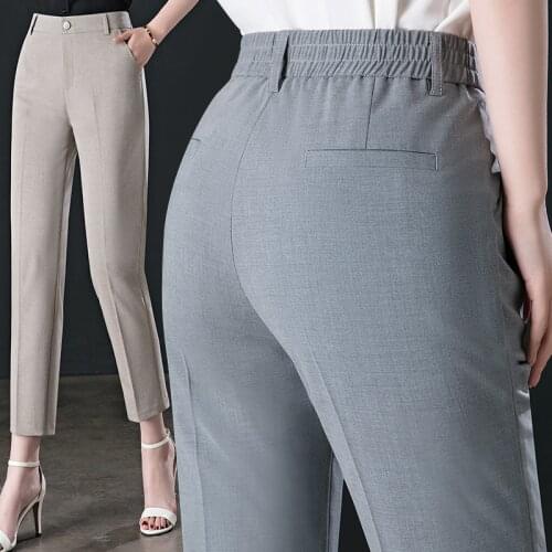2021 Summer New Loose Waist Pants Women High-waisted Drop-off Casual Professional Dress Nine-point Thin Straight Pants