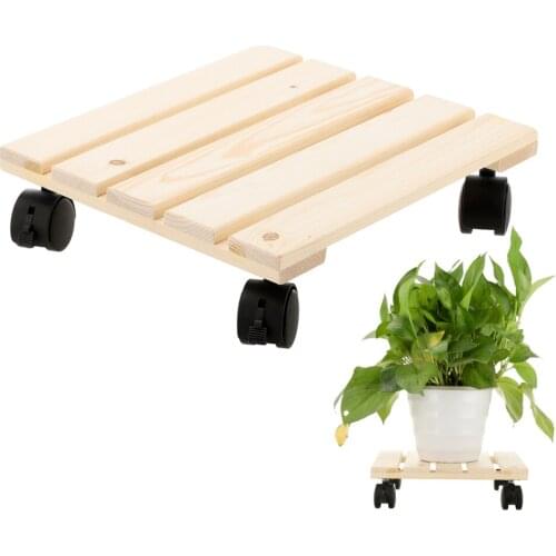 Flower Pot Rack Receptacle Rolling Tray Coaster Plant Stand Wooden Roller Movable Wood Rotating 28*28*7cm Planter Trolley