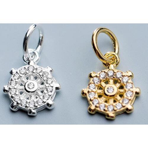 925 Sterling Silver AAA Zircon Paved Rudder Charms 8mm Gold Color S925 Silver Pendants DIY Jewelry Accessories For Unisex