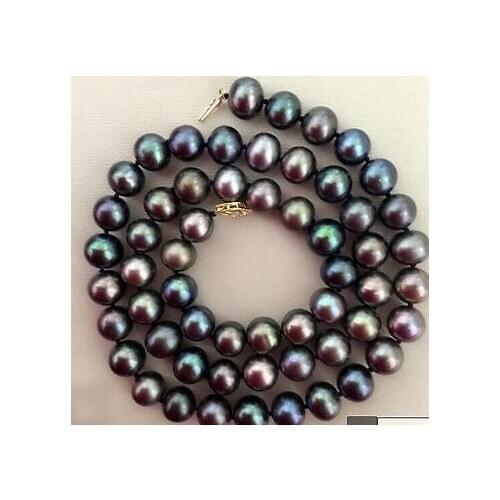 Stunning 8-9mm tahitian peacock green red multicolor pearl necklace 18inch>Selling jewerly