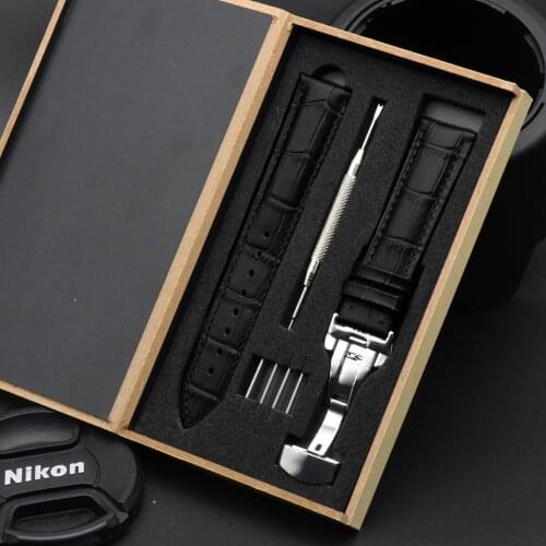 Bamboo Pattern Strap Leather Watchband With Double Press Butterfly Buckle Watches Accessories 18/20/22/24mm For Tissot Seiko