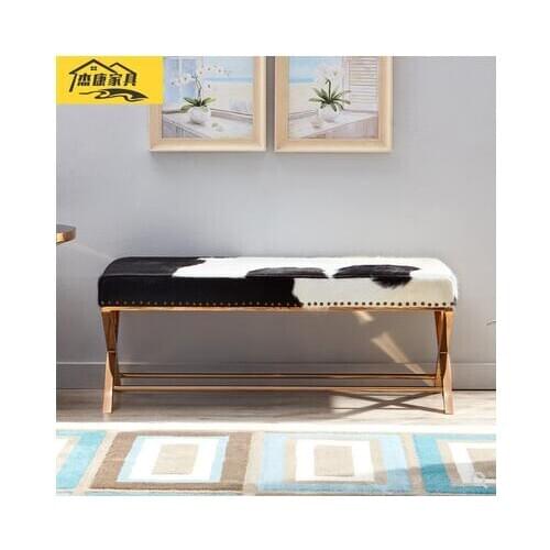 Luxury milk cow leather bench bed stool bar stool for shoes stool sofa stool rose gold stainless steel makeup stool