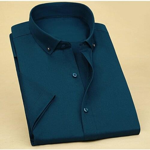 Summer Oversized Shirt Men Green Social Formal Dress Shirt Mens Short Sleeve Button Up Tops Bamboo Fiber Cute Vintage Shirt Boys