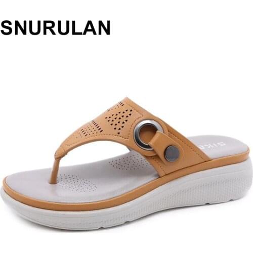 SNURULANMetal Button Women Slippers Summer Female Flip Flops Casual Ladies Wedges Beach Shoes Large Size Home Outdoor Sandals
