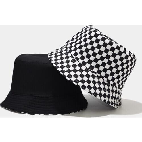 2021 Black White Womens Summer Bucket Hat Flat Hip-Hop Plaid Autumn Grid Fashion Design Fisherman Hat Unisex Panama Bob Cap