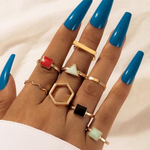 Starose 8 pcs/set Colorful Square Geometric Hoops Finger Ring Sets Black Red Joint Rings Toe Knuckle Rings for Women Men Jewelry