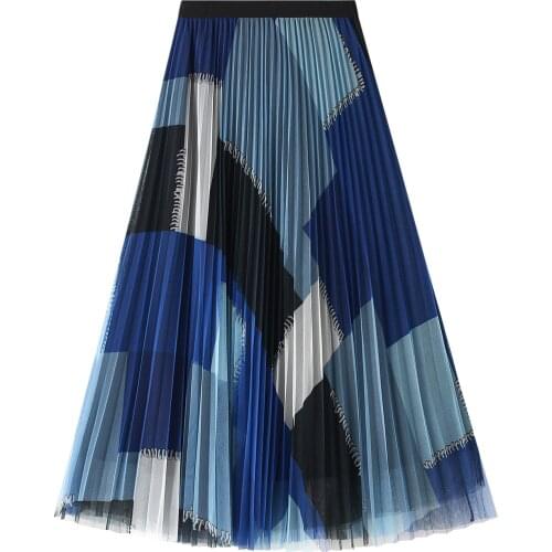 Womens Summer Mesh Skirt Plaid Print High Waist Tulle Skirt Party A line Elegant Long Skirts Ladies Casual Skirts