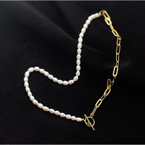925 Sterling Silver Pearl Necklace for Women Asymmetrical Thick Chain Link Korean Statement Jewelry 2021 Dropshipping
