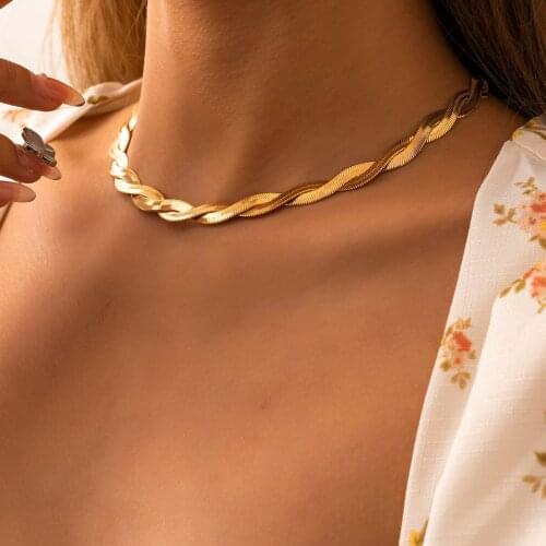 2021 Punk Twisted Flat Blade Snake Chain Necklace for Women Fashion Gold Color Copper Choker Necklaces Jewelry Charm Accessories