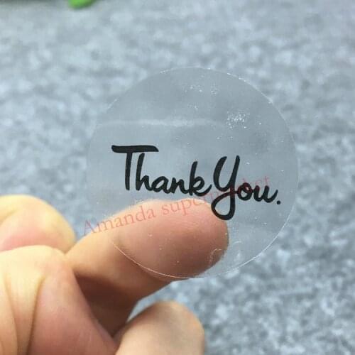 120PCS Transparent Round Black Thank you Clear Sticker Self Adhesive Label Sticker