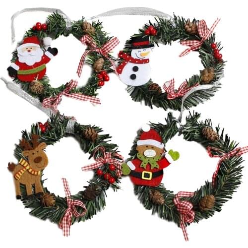 Behogar 4pcs 15cm Merry Christmas Wreath for Hone Front Door Window Showcase Cristmas Xmas Party Decorations Garland Ornaments