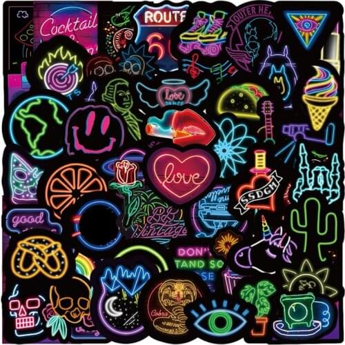 50 Pcs Neon Light Sticker Gifts Toys For Children Anime Waterproof Decals Stickers To Laptop Phone Suitcase Guitar Fridge Phone