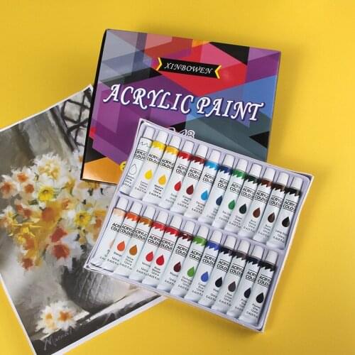 Acrylic Paints 24 Colors Professional Brush Set 12ml Tubes Artist Drawing Painting Pigment Hand Painted Wall Paint DIY